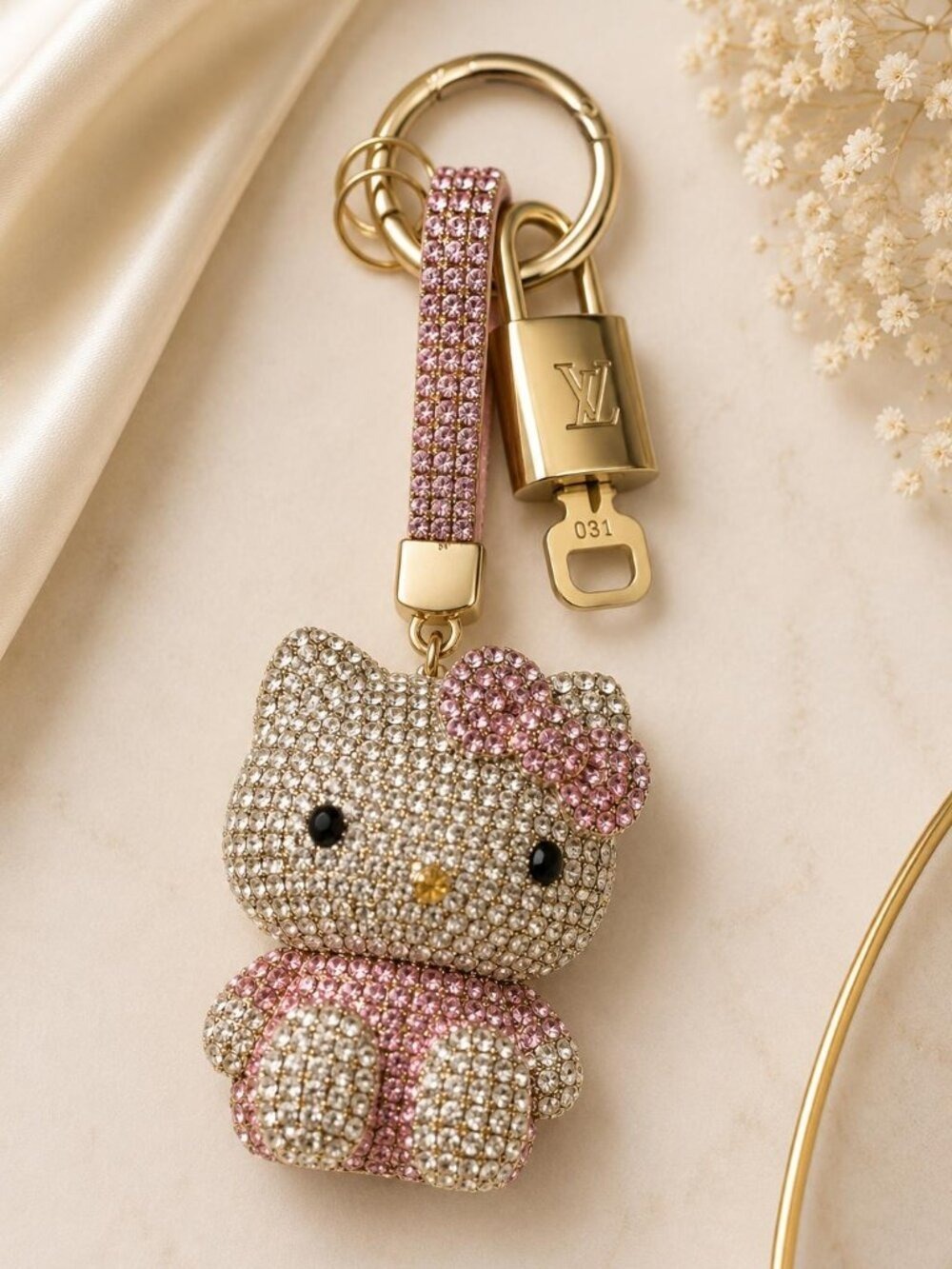 Authentic Louis Vuitton Gold Lock 🔒 Unbranded Hello Kitty Keychain Bag Charm